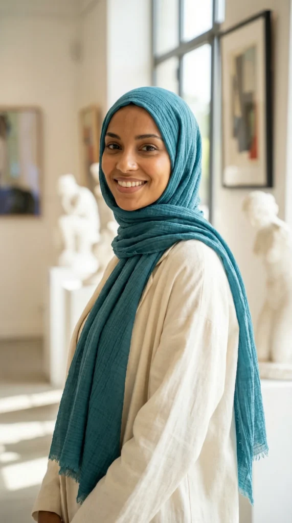 Hijab Froissé Teal - Lifestyle Photo - Model Style: Hijabi
