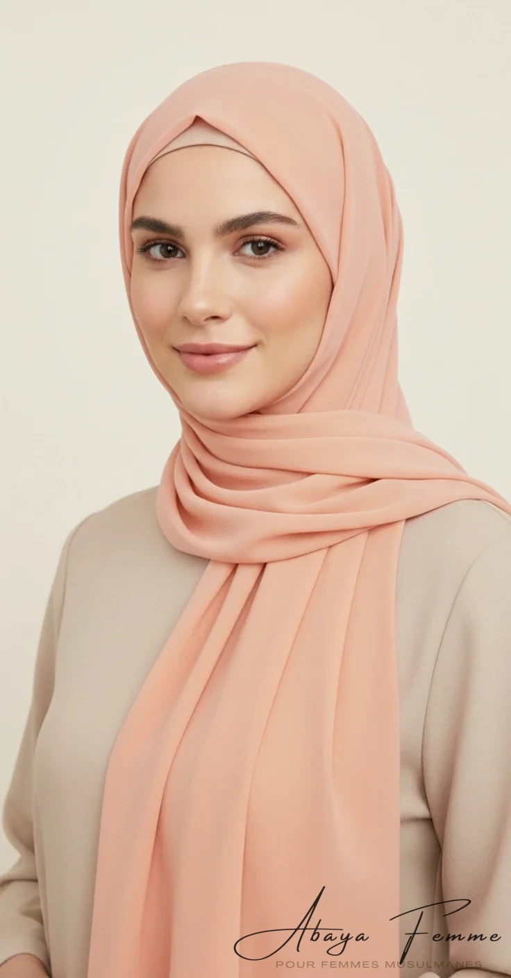 hijab_mousseline_premium_peche hijab peche mousseline premium