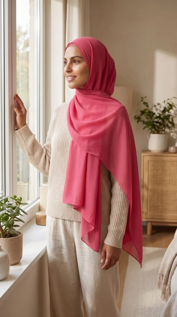 Hijab Mousseline Rose intense Premium Collection – view 3
