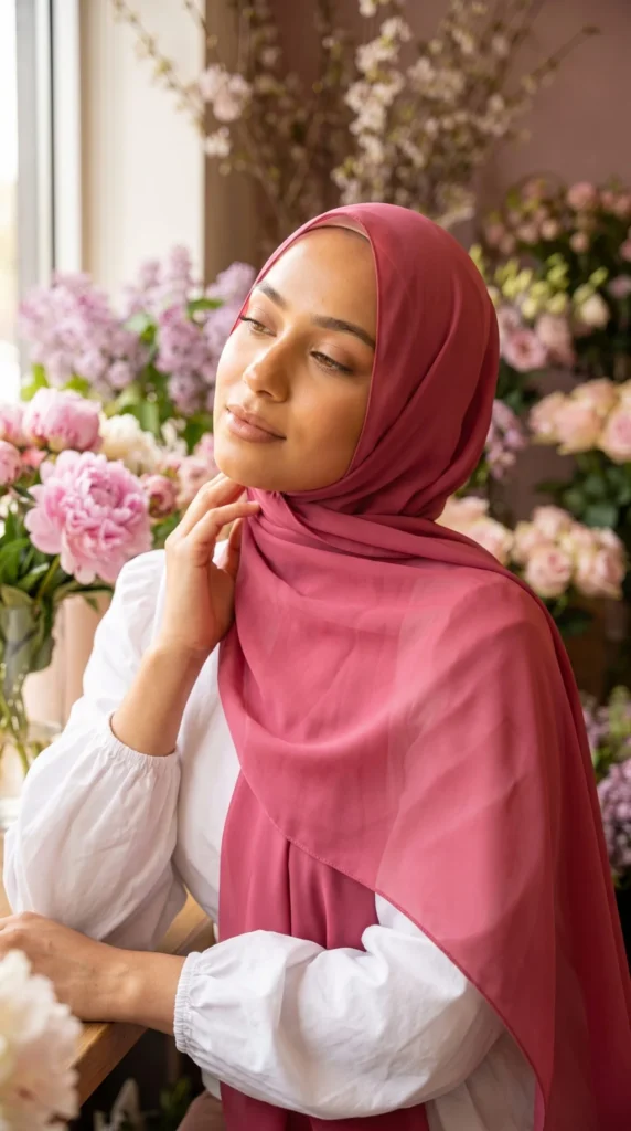 Hijab Mousseline Rose intense Premium Collection – view 1