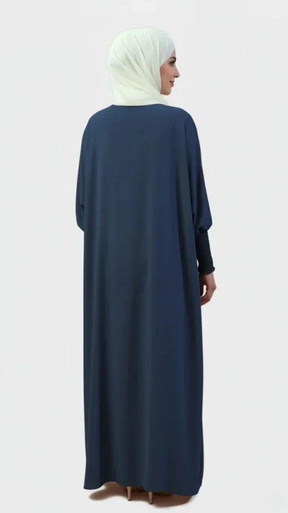 Back view of navy blue Medina silk Abaya
