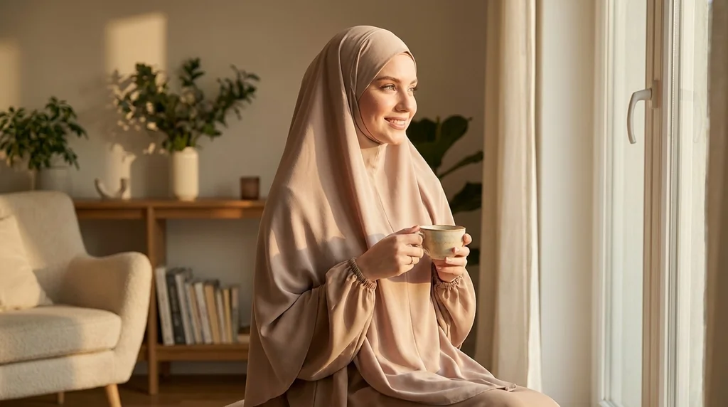 Khimar soie de médine Beige 1 Khimar soie de médine Beige