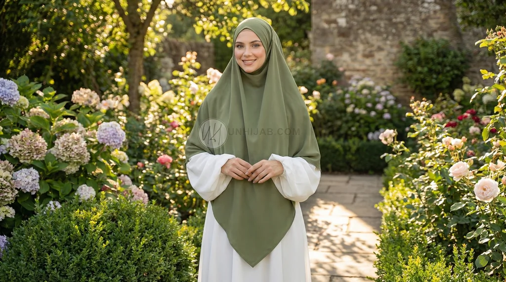 Khimar soie de médine Olive 1 Khimar soie de médine Olive