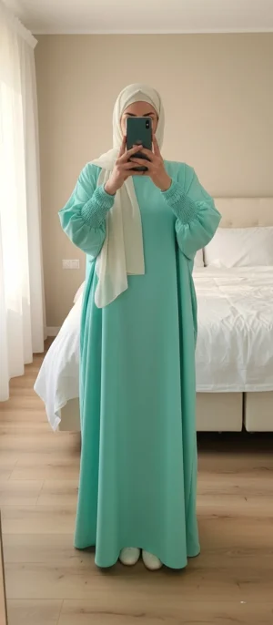 Abaya soie de médine turquoise