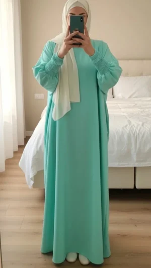 Abaya soie de médine turquoise