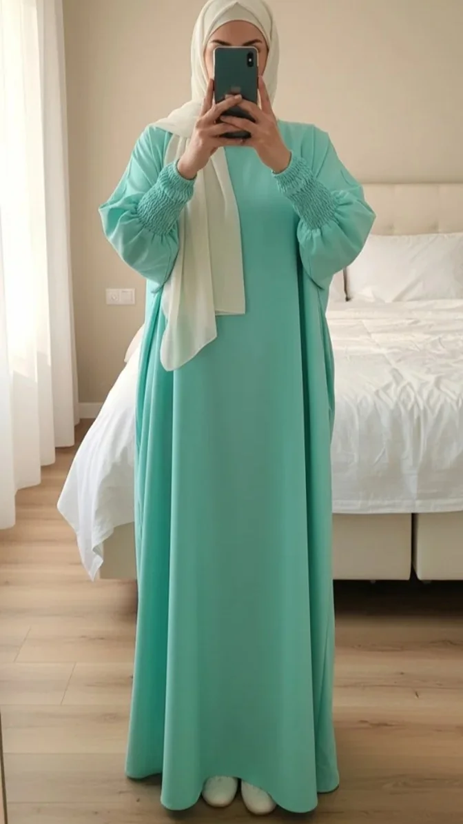 Abaya soie de médine turquoise Abaya soie de médine turquoise