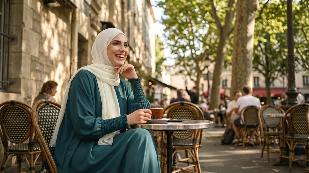 Abaya soie de médine Teal - Street Photo - Model Style: Hijabi