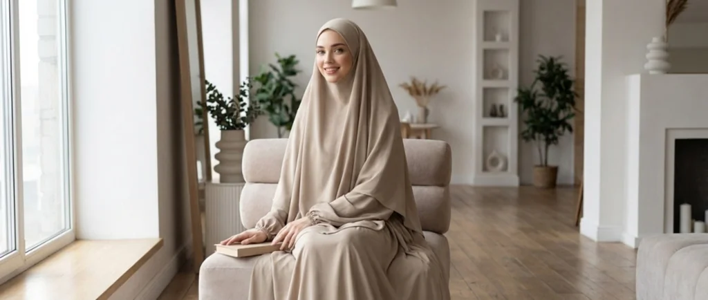 Khimar long taupe 1 Khimar Beige Long Jazz