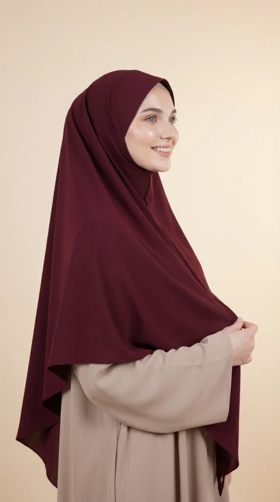 Long Bordeaux Khimar - Minimal Photo - Model Style: Hijabi