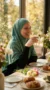 Long Water Green Khimar - Lifestyle Photo - Model Style: Hijabi