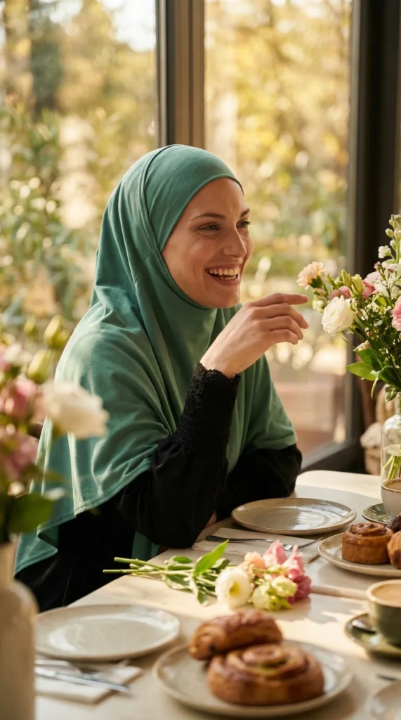 Long Water Green Khimar - Lifestyle Photo - Model Style: Hijabi