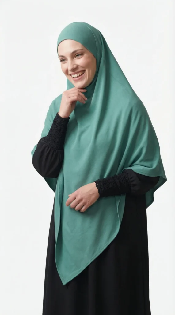 Long Water Green Khimar - Studio Photo - Model Style: Hijabi