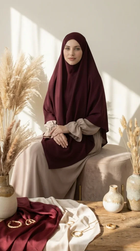 Khimar soie de médine Bordeaux – view 1