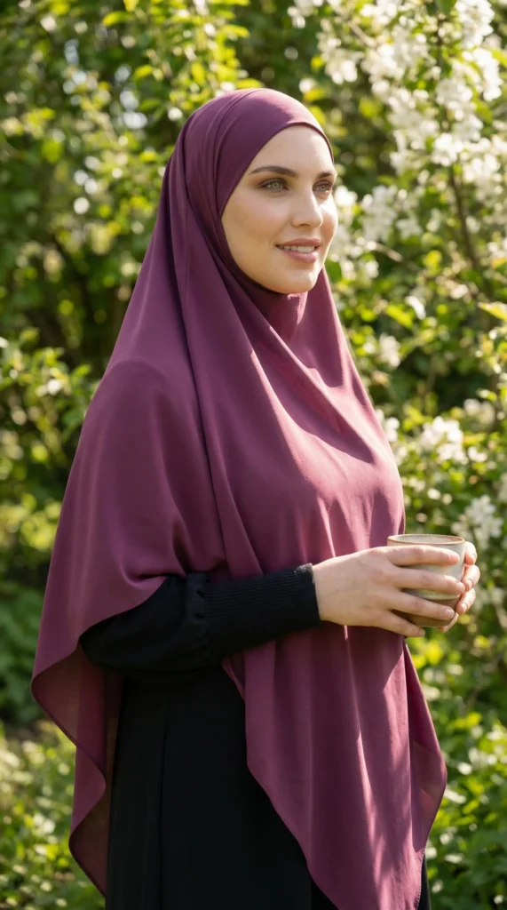 Khimar soie de médine Prune – vue 1