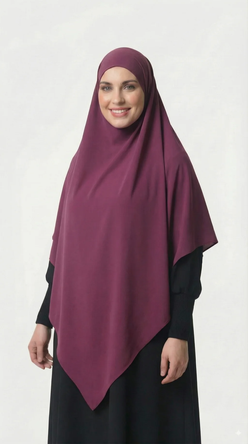 Khimar soie de médine Prune - Studio Style Khimar soie de médine Prune - Studio Photo - Model Style: Hijabi