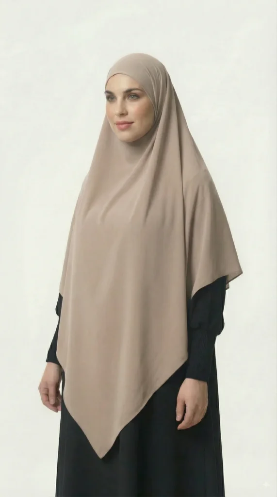 Khimar Soie de medine Taupe - Studio Photo - Model Style: Hijabi