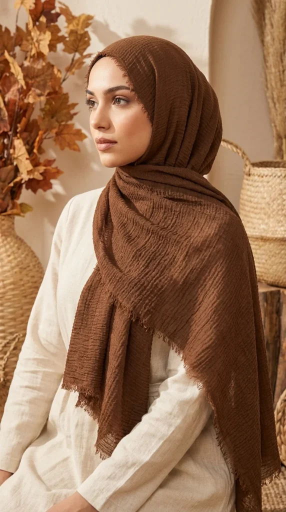 Hijab Froissé Brun cuir Basic Collection – view 2