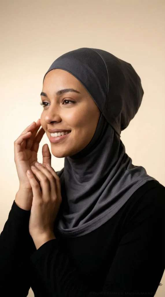Dark Grey Neck Cover Bonnet - Minimal Photo - Model Style: Hijabi