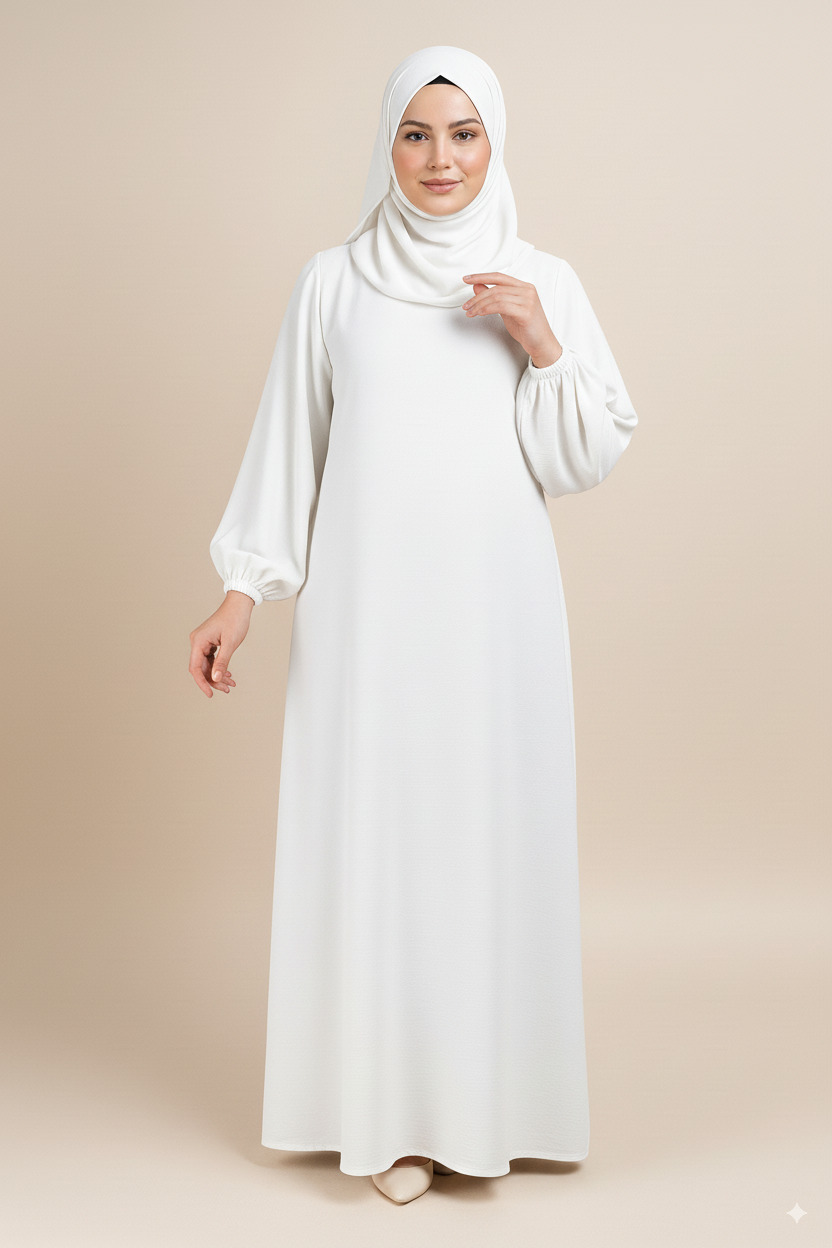 Abaya_blanche_simple abaya Blanche Simple manches élastique large en jazz