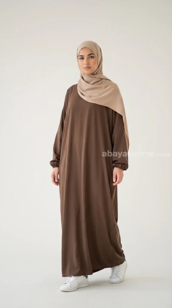Abaya Femme Marron Soie de Médine – view 3