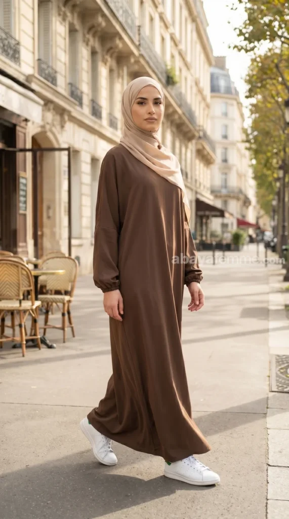 Abaya Femme Marron Soie de Médine – view 1