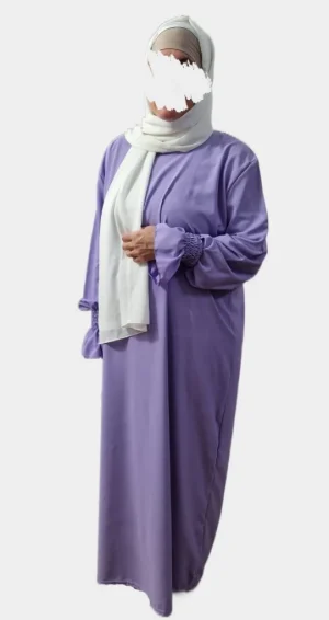 Abaya Lilas Femme | Abaya Simple En Soie de Medine Avec Manches à Smocks Volants