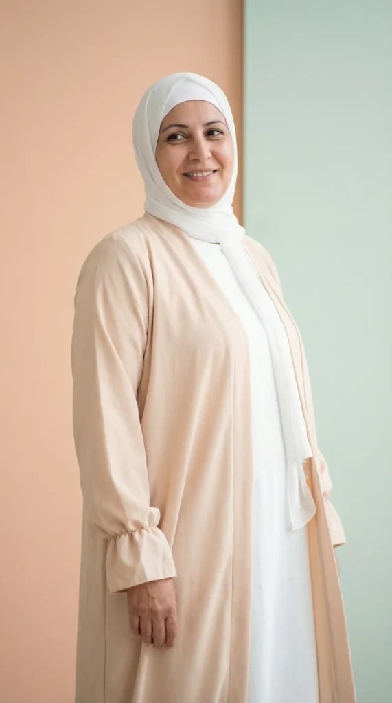Beige Medina Silk Kimono - Minimal Photo - Model Style: Hijabi