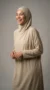 Beige Medina Silk Prayer Dress - Studio Photo - Model Style: Hijabi