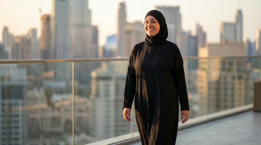 Robe De Prière Noire en soie de medine 1 Robe De Prière Noire en soie de medine - Lifestyle Photo - Model Style: Hijabi