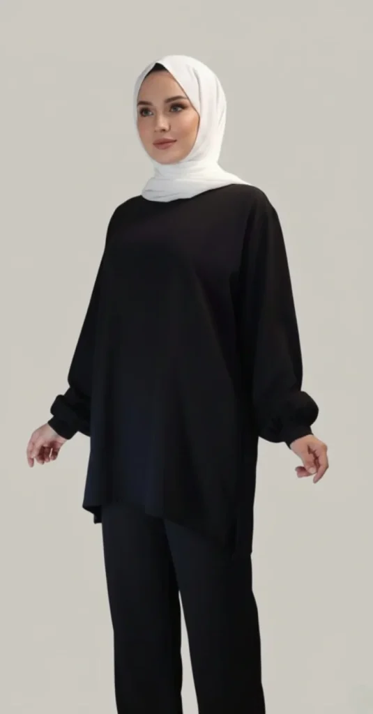 Completo nero in 2 pezzi: tunica e pantaloni