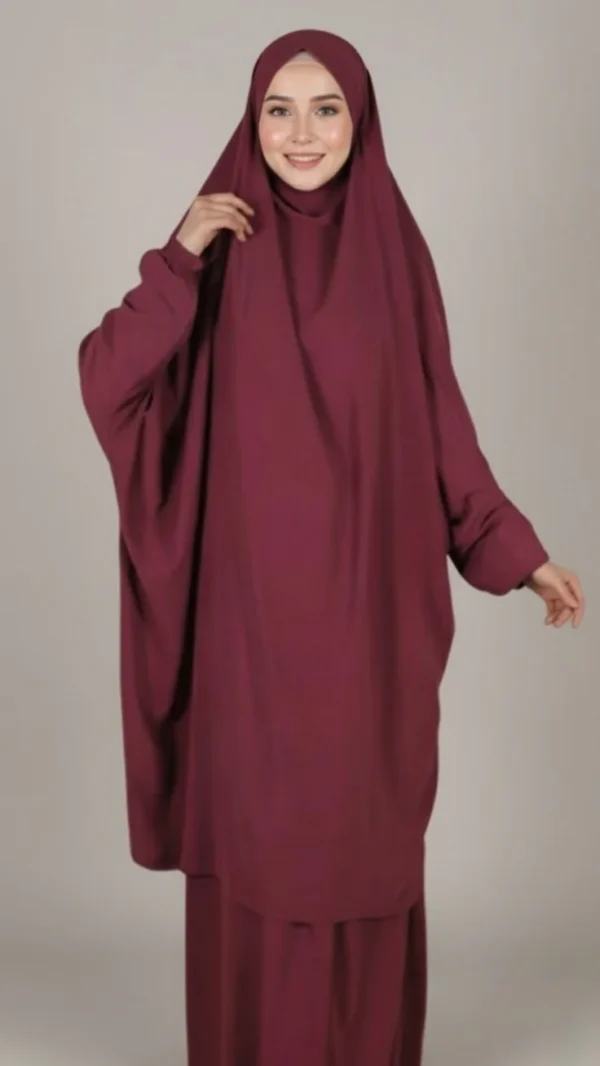 2-delige Jilbab voor vrouwen in bordeaux met rok