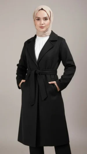Manteau Long Femme Ceinturé Noir
