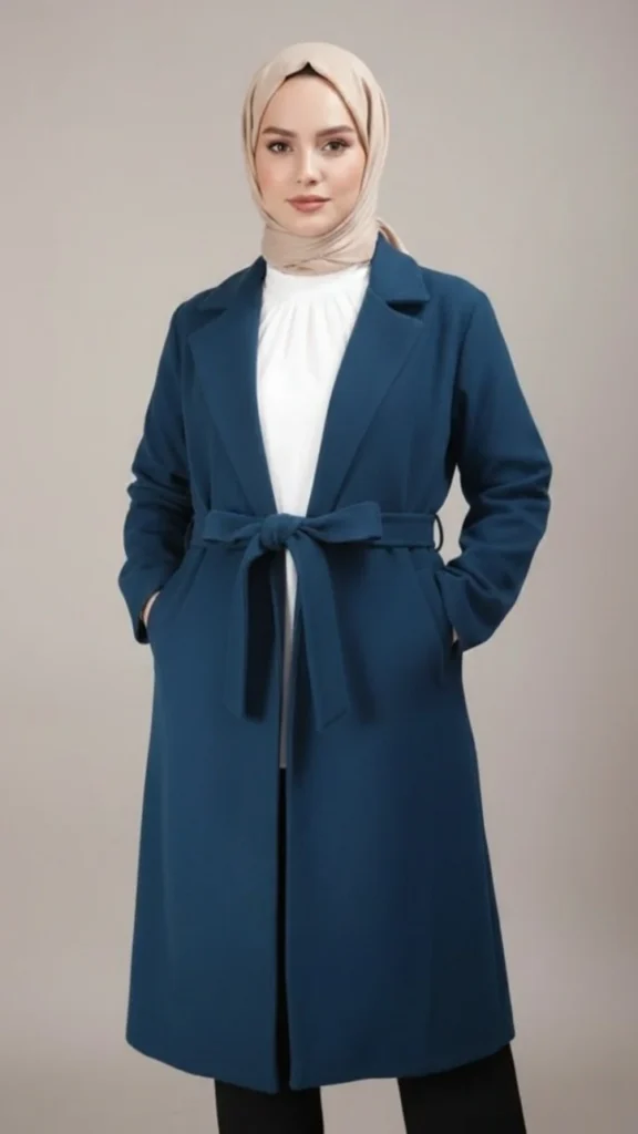 Manteau Long Ceinturé Vert Canard