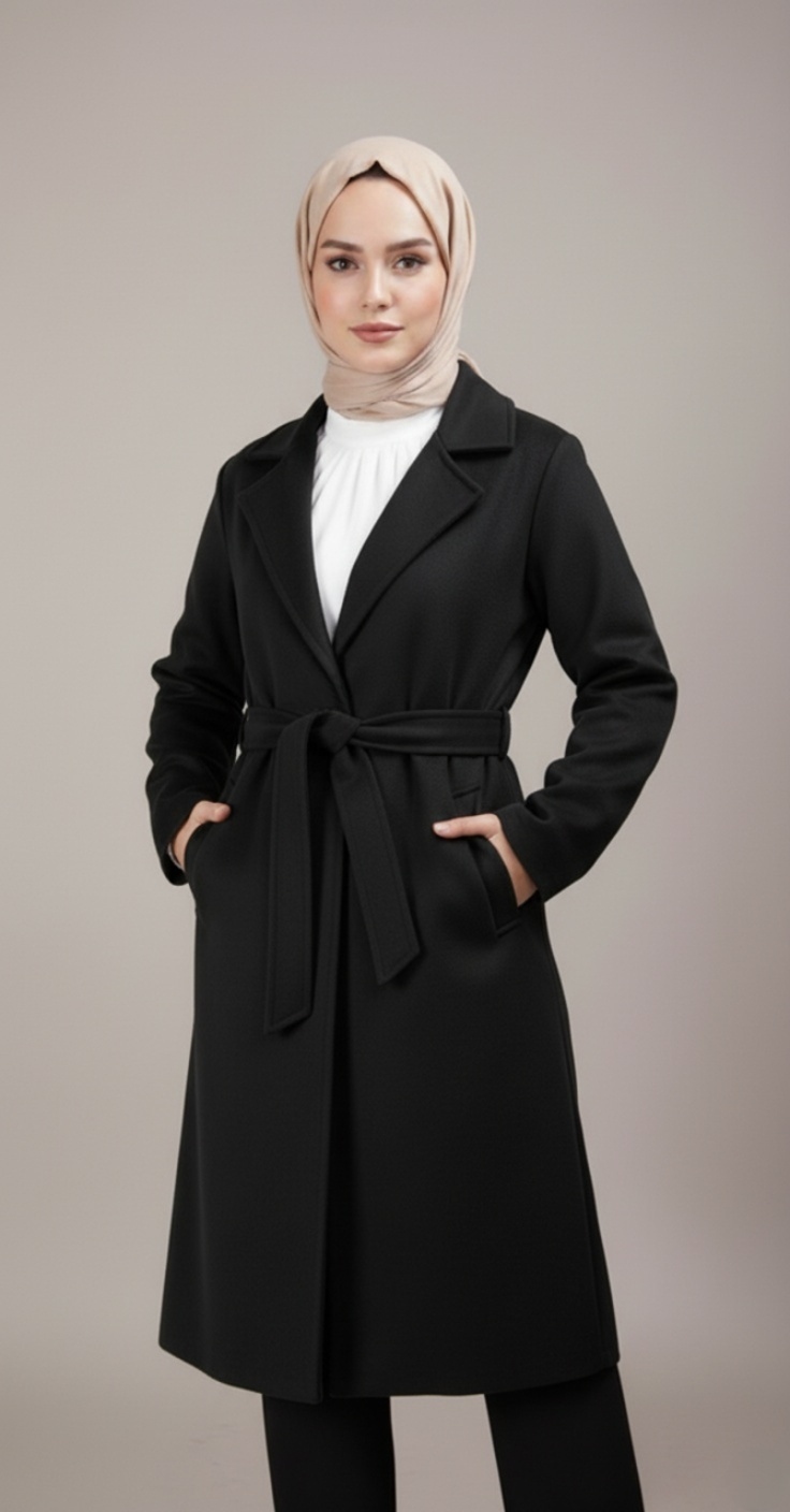 Manteau Long Femme Ceinturé Noir Manteau Long Femme Ceinturé Noir
