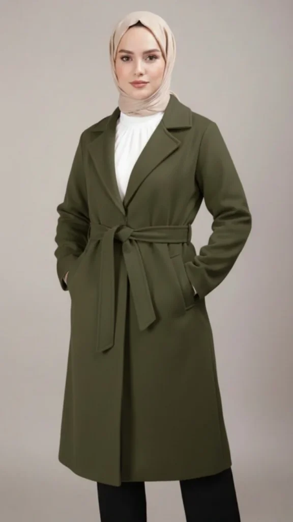 Manteau Long femme Cinturé, Kaki