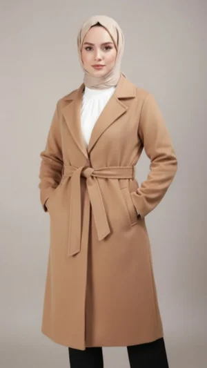 Manteau Long femme Cinturé camel