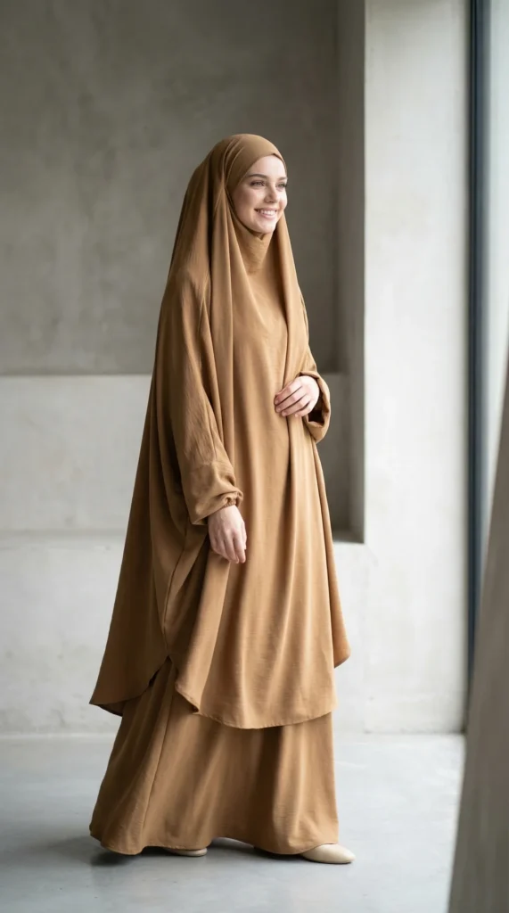 Damen Jilbab 2-teilig Camel mit Rock - Minimal Foto - Model-Stil: Hijabi