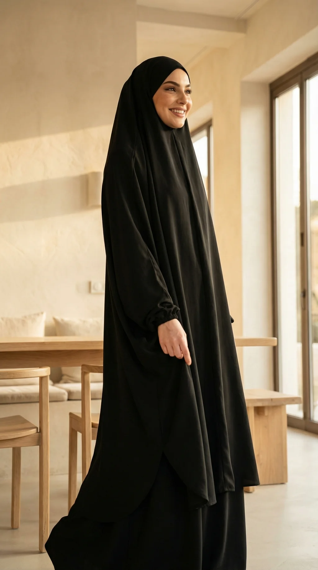 Jilbab femme 2 pièces Noir avec Jupe - Minimal Style Jilbab femme 2 pièces Noir avec Jupe - Minimal Photo - Model Style: Hijabi