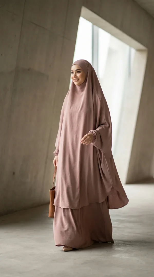 Jilbab vrouwen 2-delige nude met rok - Minimal Foto - Modelstijl: Hijabi