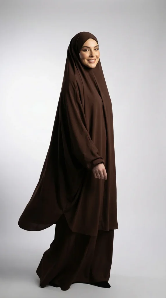 Jilbab de mujer de 2 piezas marrón con falda