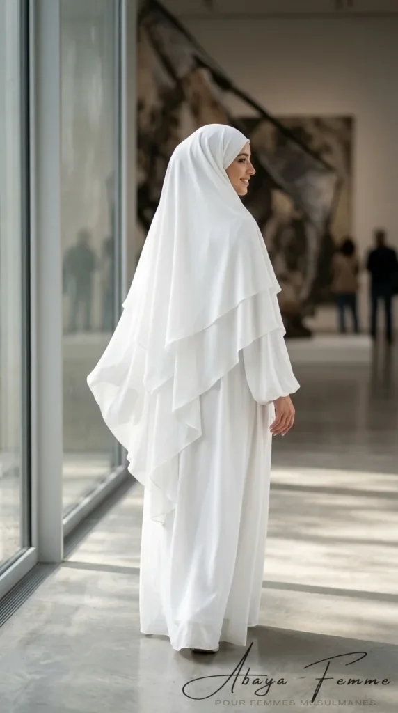 Khimar 3 Voiles Blanc - Back_view Photo - Model Style: Hijabi