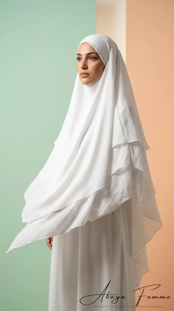 Khimar 3 Voiles Blanc - Minimal Photo - Model Style: Hijabi