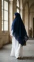 Navy Blue 3-Veil Khimar - Back_view Photo - Model Style: Hijabi