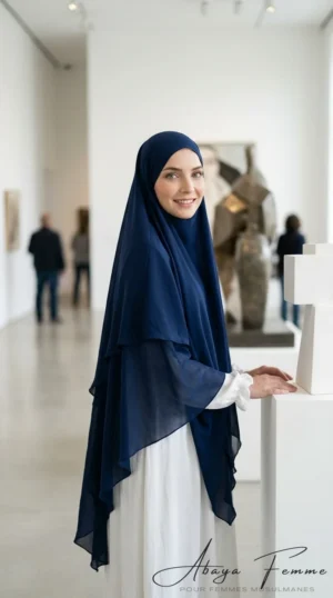 Khimar 3 Voiles Bleu Marine - Lifestyle Photo - Model Style: Hijabi