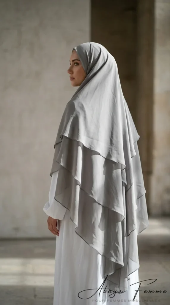 Khimar 3 Voiles Gris – vue 2