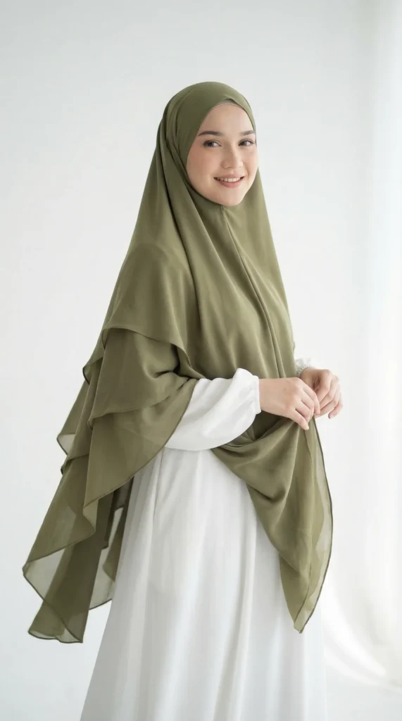 Khimar 3 Velos Caqui - Studio Photo - Model Style: Hijabi