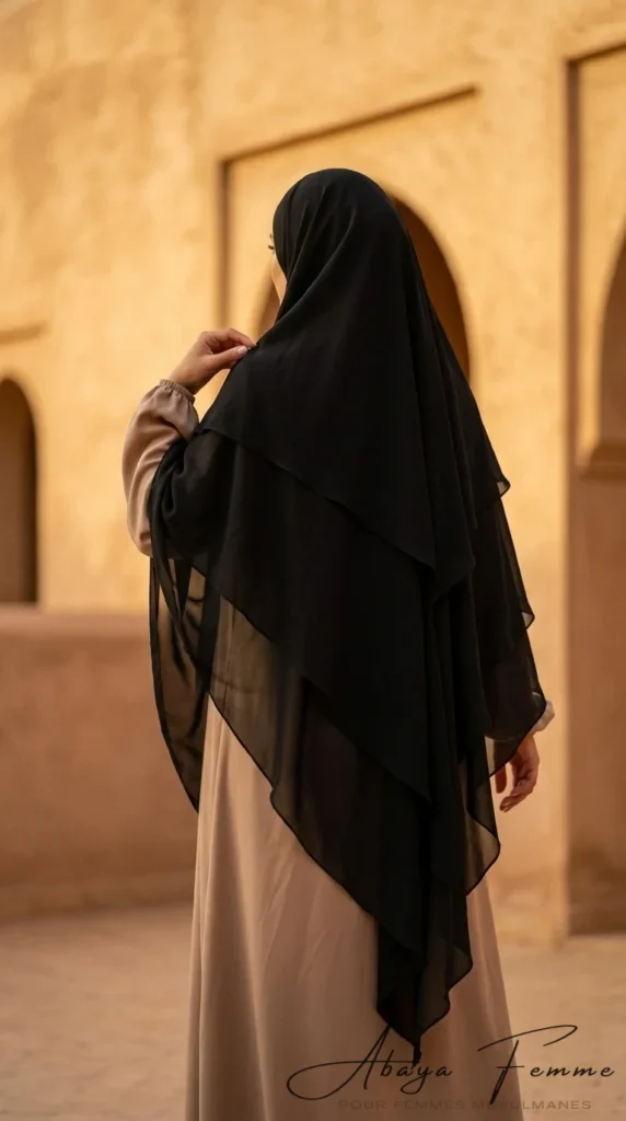 Khimar 3 Voiles Noir – vista 1