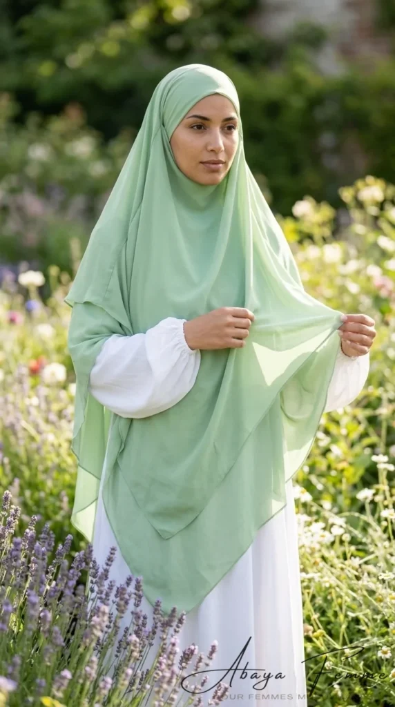 Khimar 3 Voiles Vert Clair – vista 1