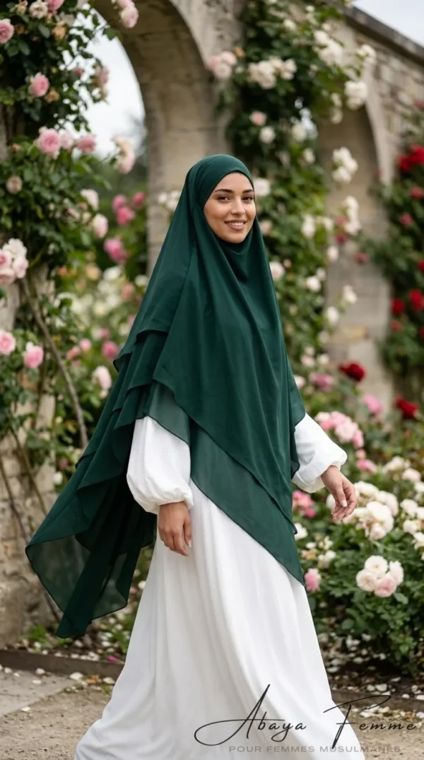 Khimar 3 Voiles Pine Green - Garden Photo - Model Style: Hijabi