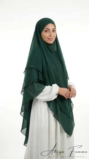 Khimar 3 Voiles Vert sapin - Studio Photo - Model Style: Hijabi